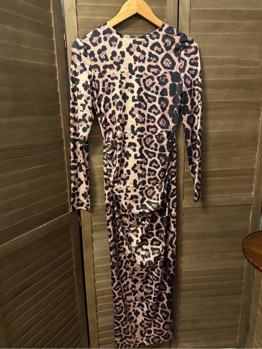 Mob Wife Leopard Print Long Sleeve Bodycon Maxi Dress